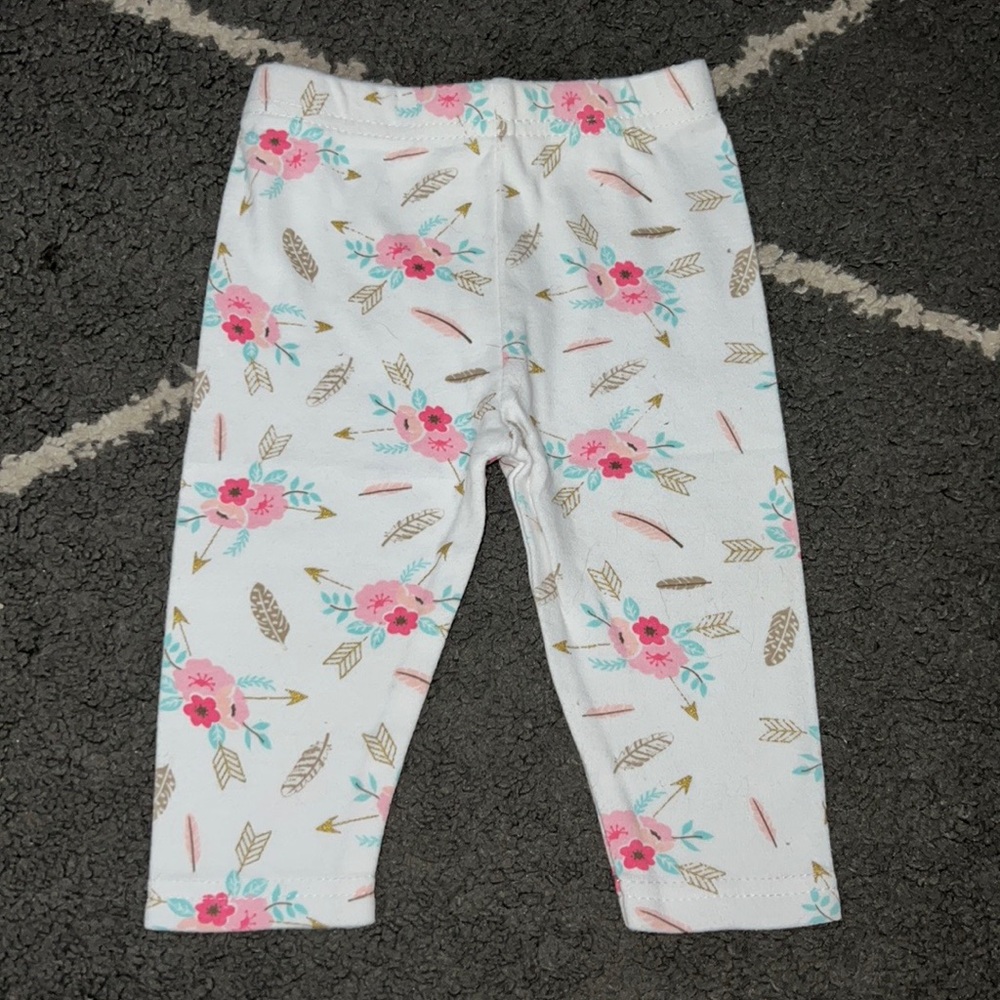 Little Treasure Girls White Arrow Floral Print Leggings Size 3-6 Months